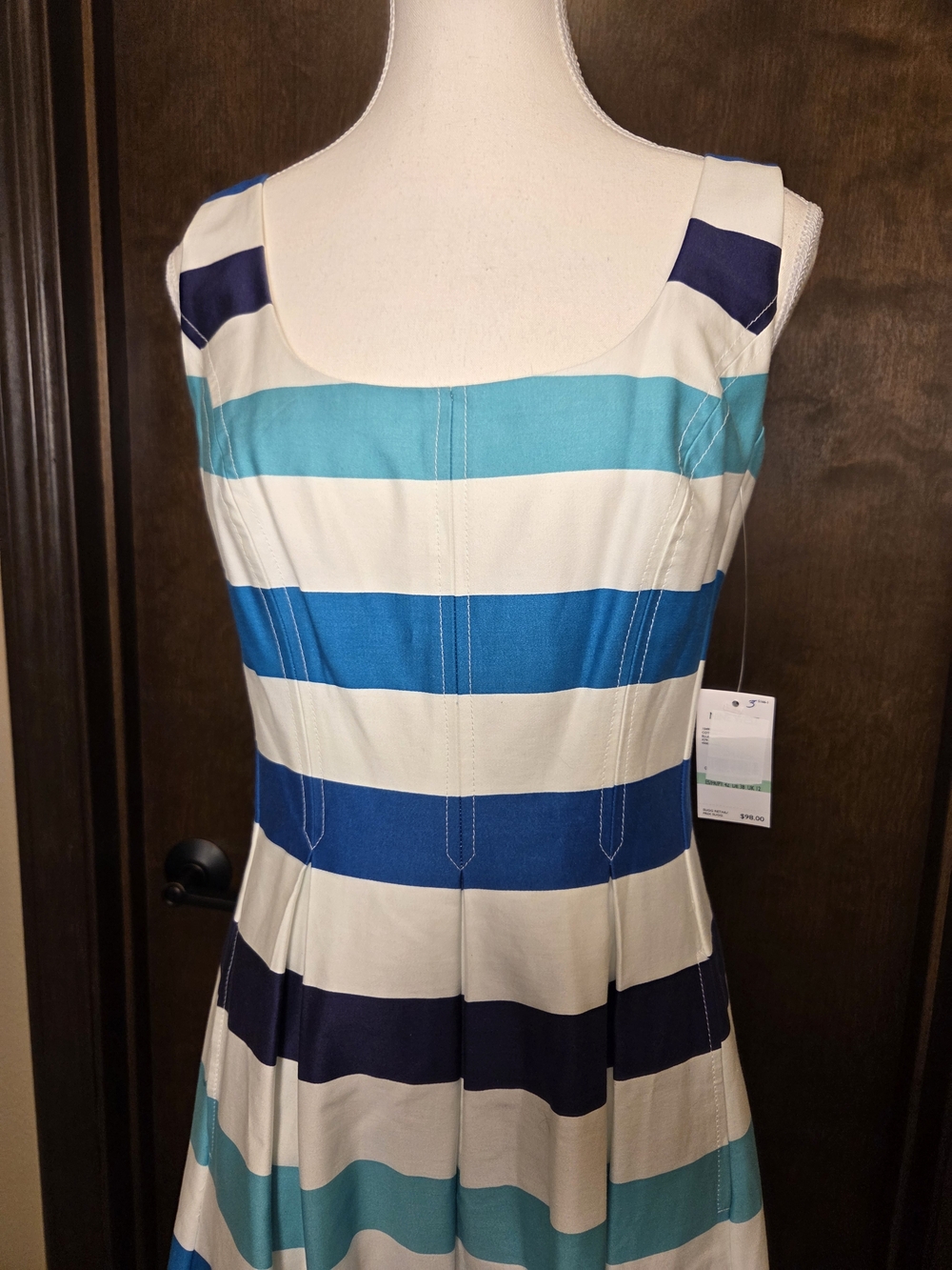 Nine West Striped Midi Dress in Navy, Teal, Aqua & White NWT - Picture 3 of 14
